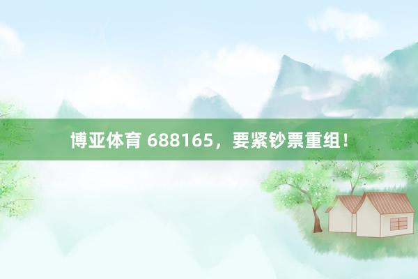 博亚体育 688165，要紧钞票重组！