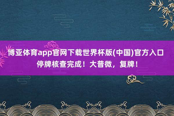 博亚体育app官网下载世界杯版(中国)官方入口 停牌核查完成！大普微，复牌！