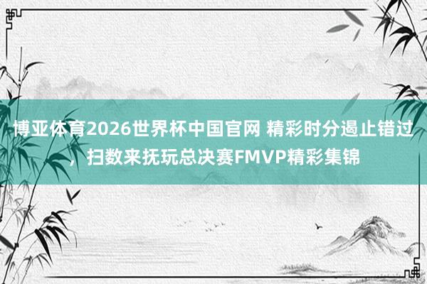 博亚体育2026世界杯中国官网 精彩时分遏止错过，扫数来抚玩总决赛FMVP精彩集锦