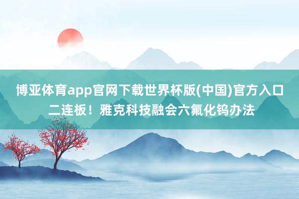 博亚体育app官网下载世界杯版(中国)官方入口 二连板！雅克科技融会六氟化钨办法
