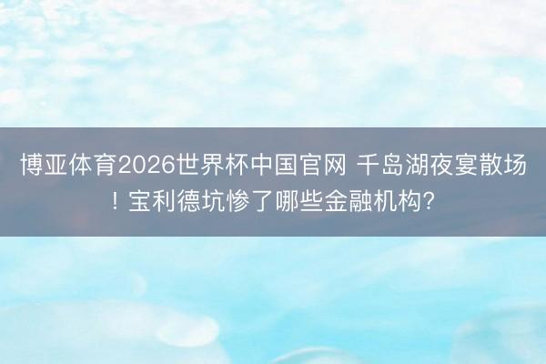博亚体育2026世界杯中国官网 千岛湖夜宴散场! 宝利德坑惨了哪些金融机构?